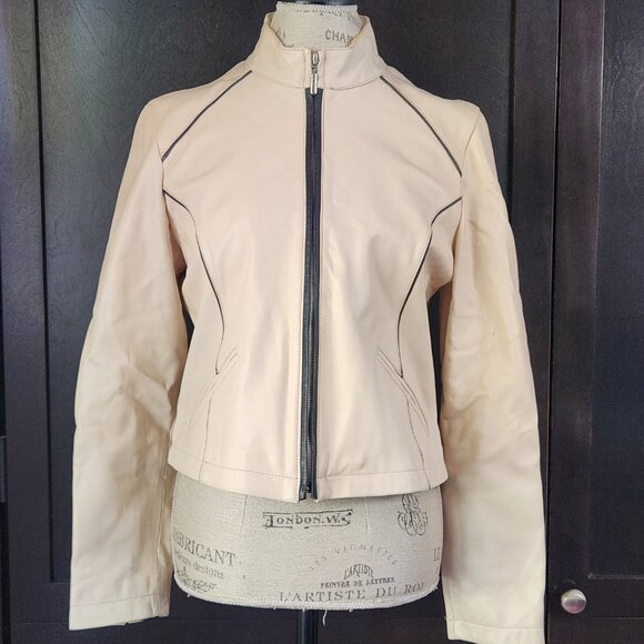 Vintage Wilson's Moto Jacket Cream With Black Pinstriping - Picture 1 of 14